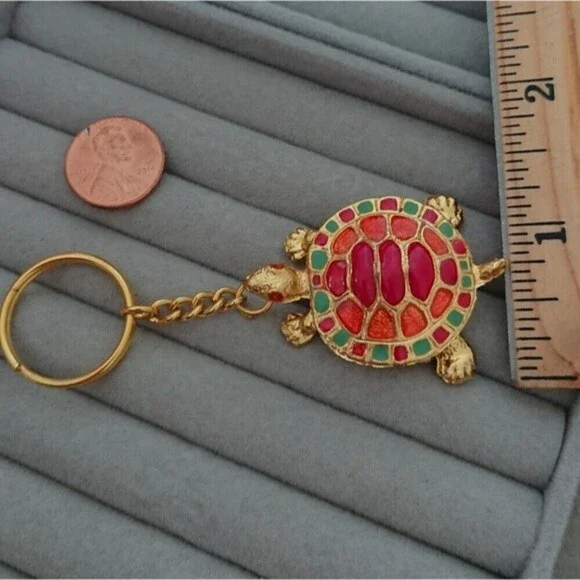 Gold tone Turtle With Colorful Shell Keychain/charm - Picture 4 of 7